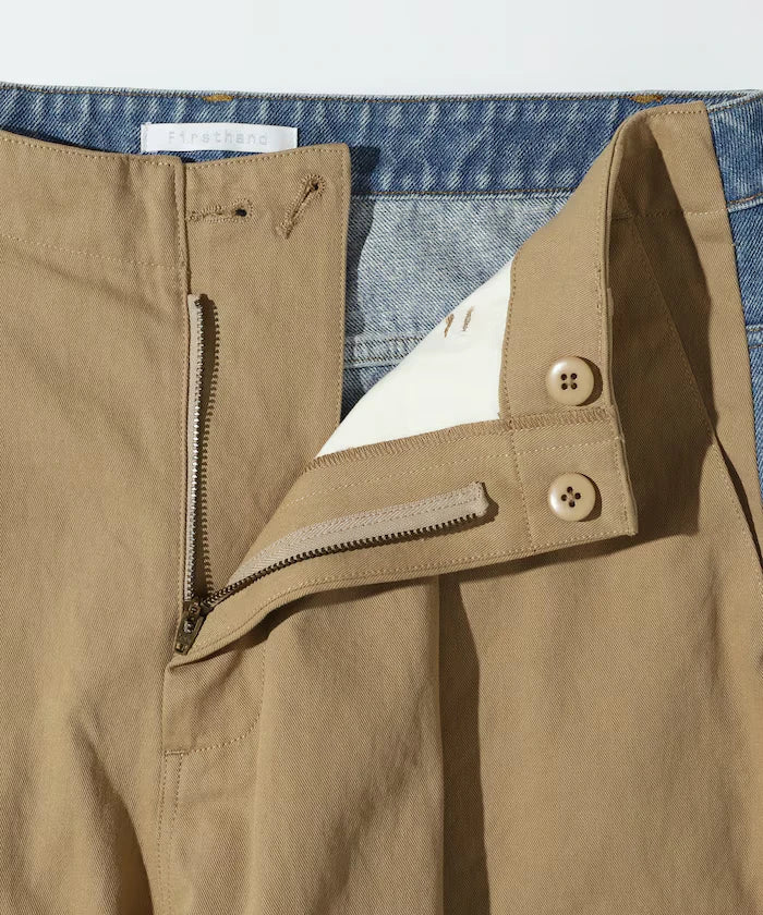 Chino Denim Docking Pants / Wide Straight Pants