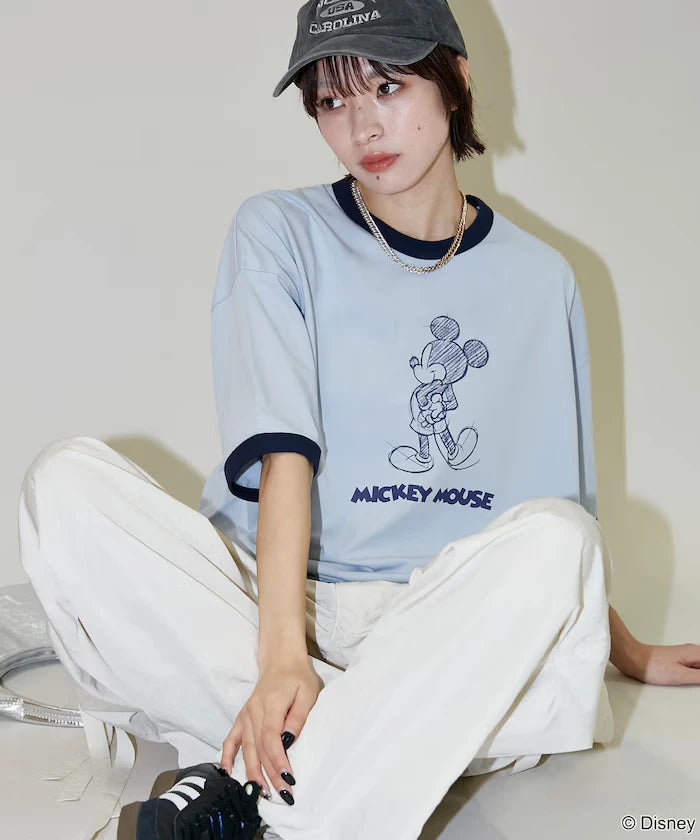 <Functional Material>Mickey Mouse/Sketch Ringer T-Shirt Limited Edition