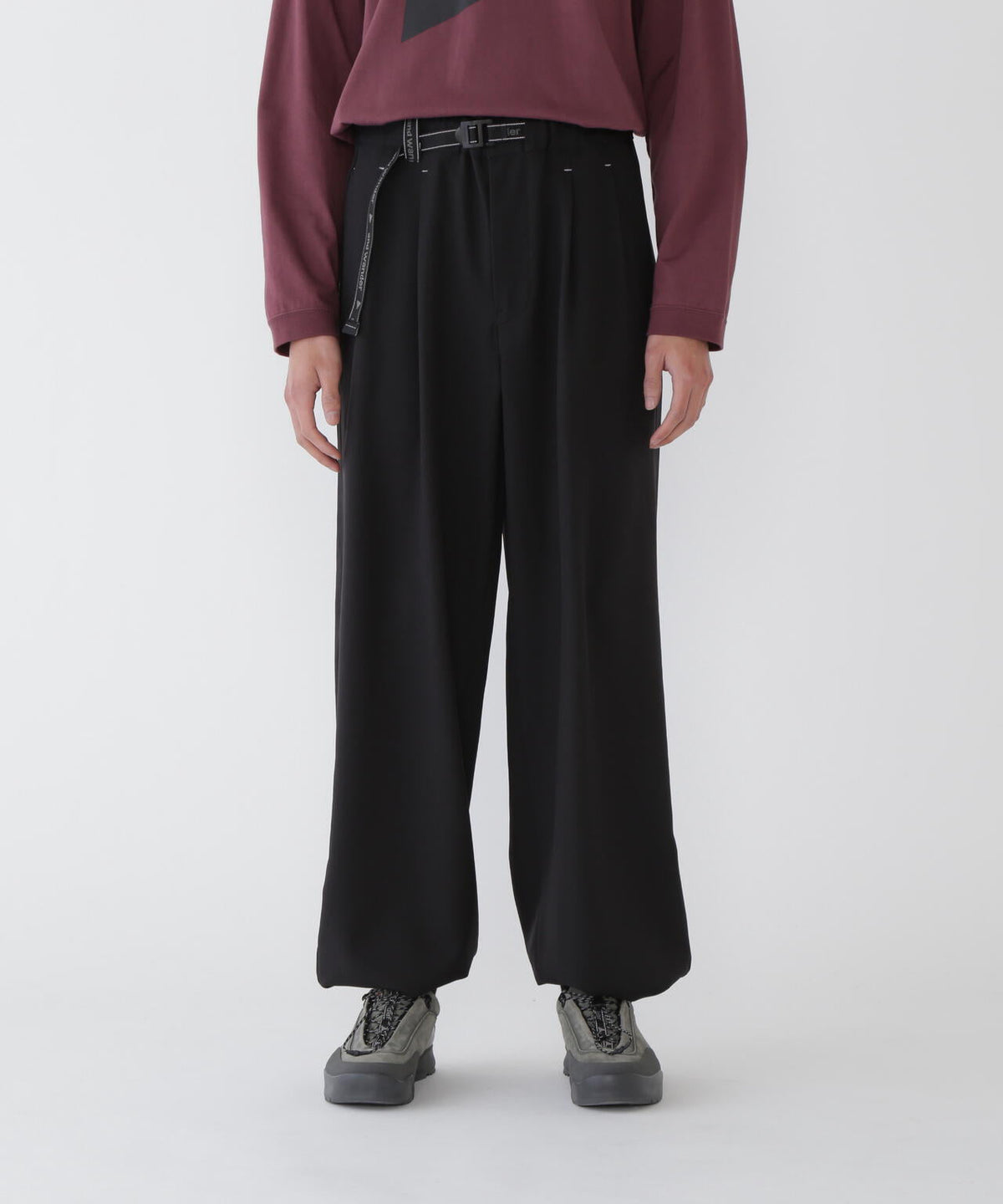 PE melange twill wide pants