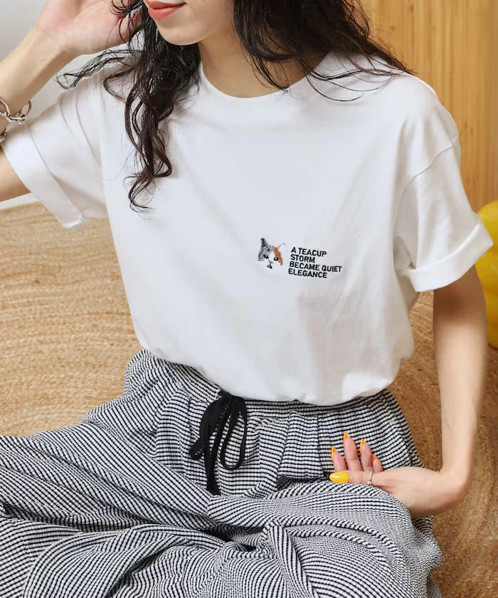 Organic Cotton One Point Animal Embroidery T-Shirt