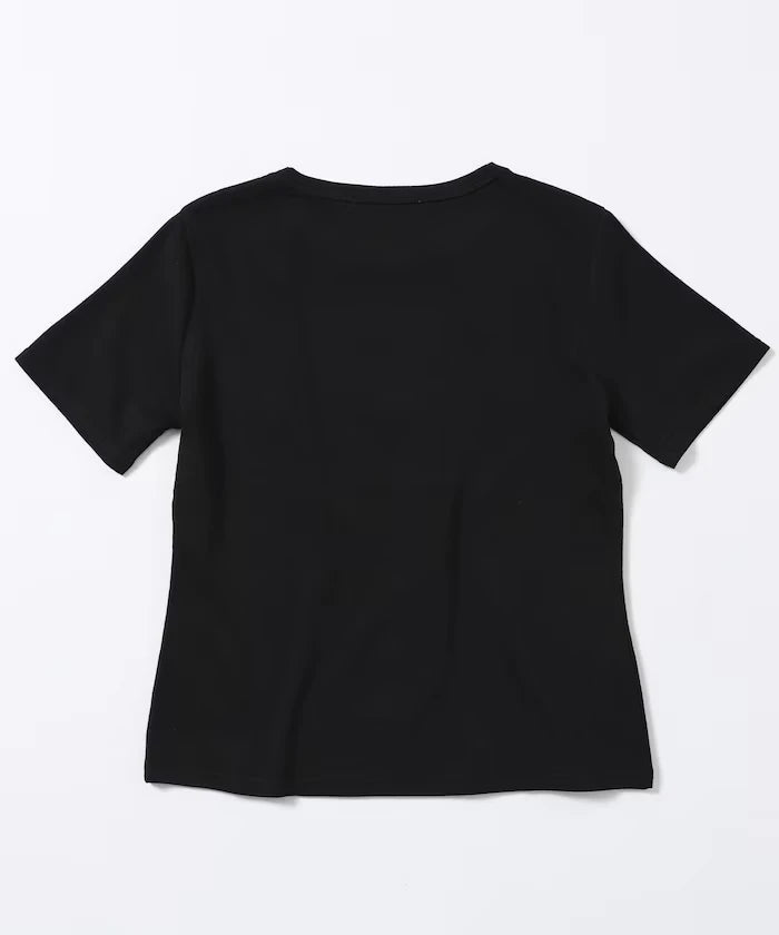 Shell Button Flower Motif Cotton Modal T-Shirt
