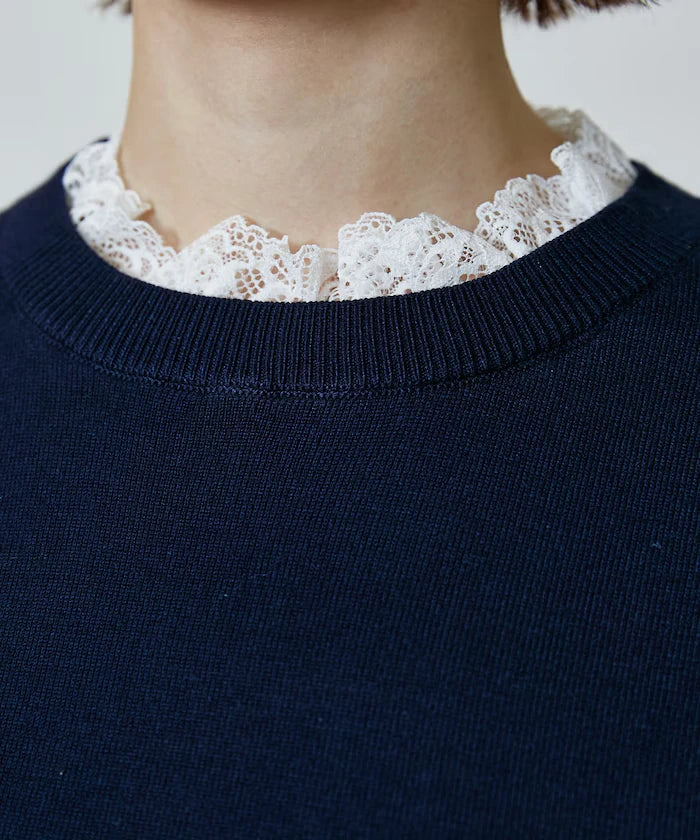 Lace Docking Short Sleeve Knit Top Limited Edition