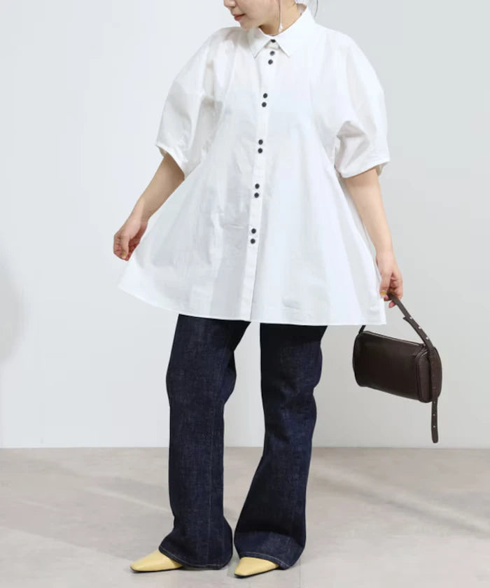 Switching Design Balloon Sleeve Shirt / 5-Minute Sleeve Blouse [Limited Edition]