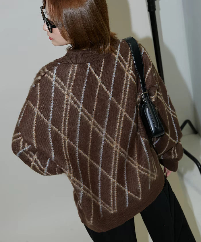 Checked pattern mohair touch skimmer knit limited edition