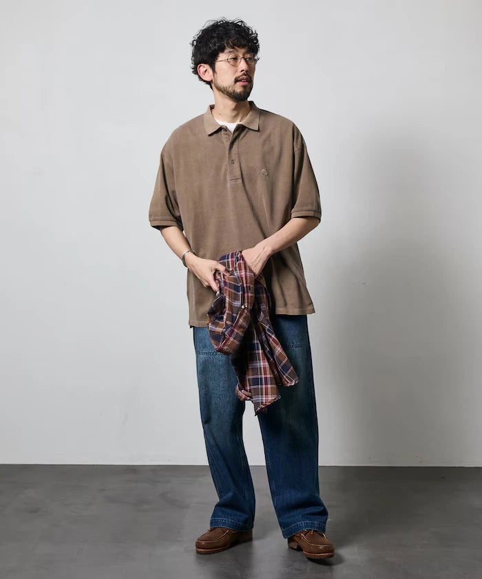 Big Silhouette Vintage Process One Point Embroidery Short Sleeve Polo Shirt