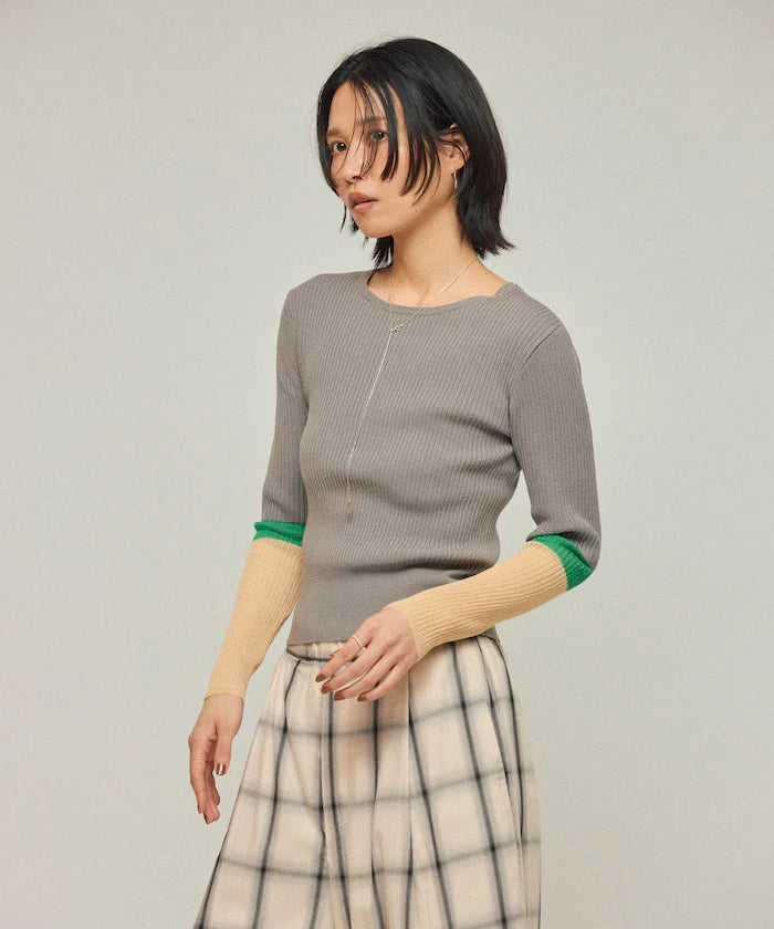 Functional material silk blend color block knit pullover / anti-pill / machine washable