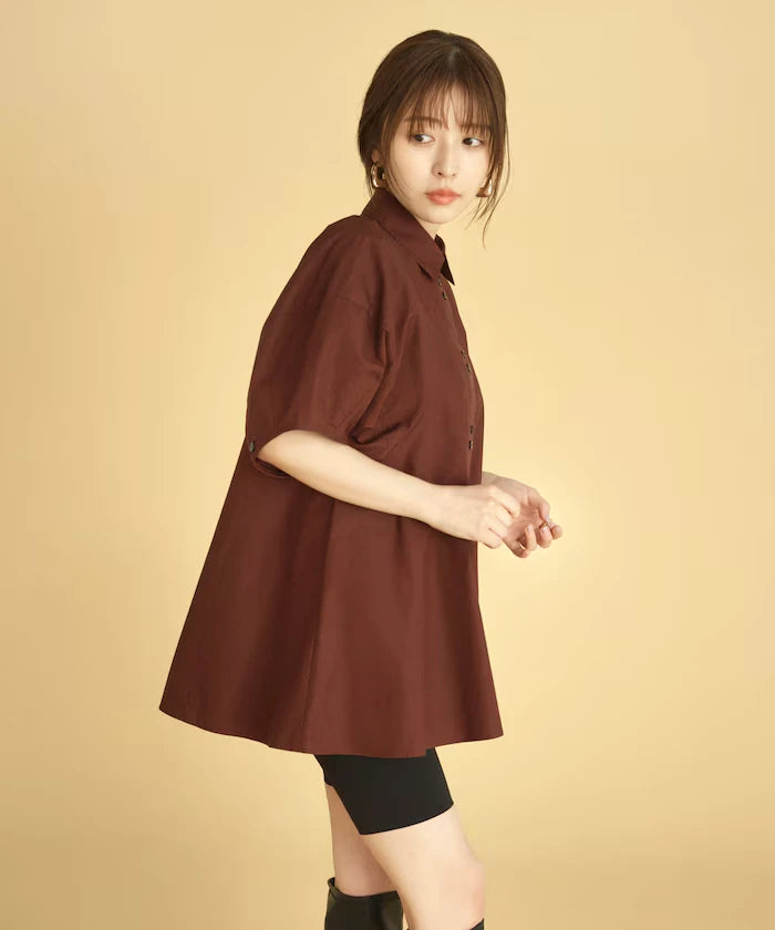 Switching Design Balloon Sleeve Shirt / 5-Minute Sleeve Blouse