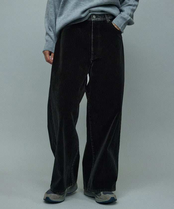 Flocked Denim Contrast Wide Straight Pants