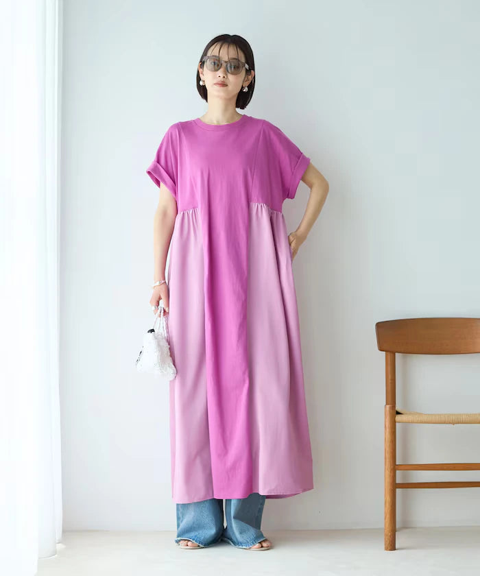 Organic Cotton Mixed Material Docking Gather Dress