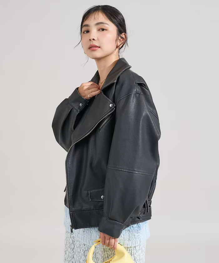 Vintage-Like Leather Double Riders Jacket
