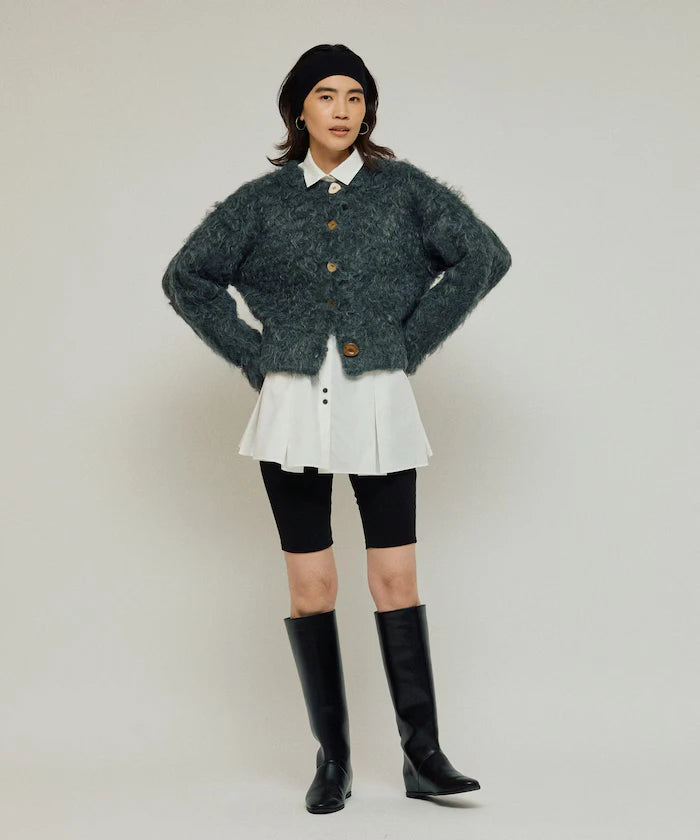 Variation Button Shaggy Knit Cardigan