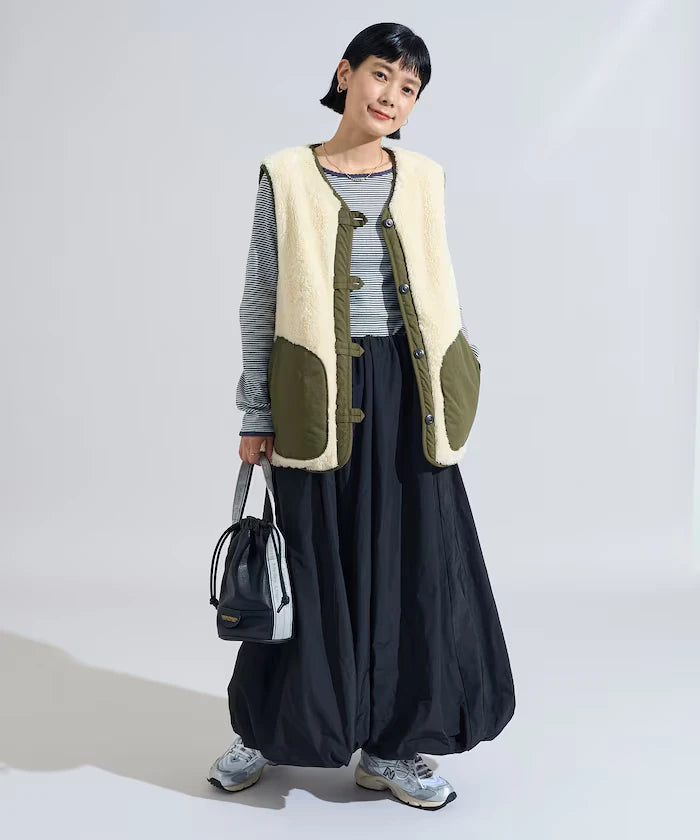 Cotton Nylon Twill Reversible Boa Vest