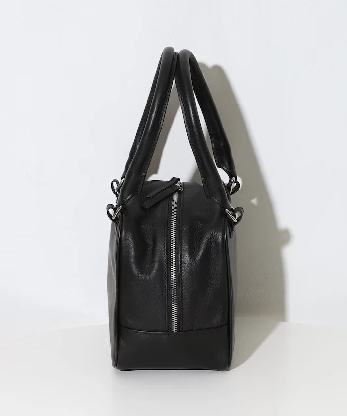 Leather Cubic Boston Bag / Cowhide / Water-Repellent Leather