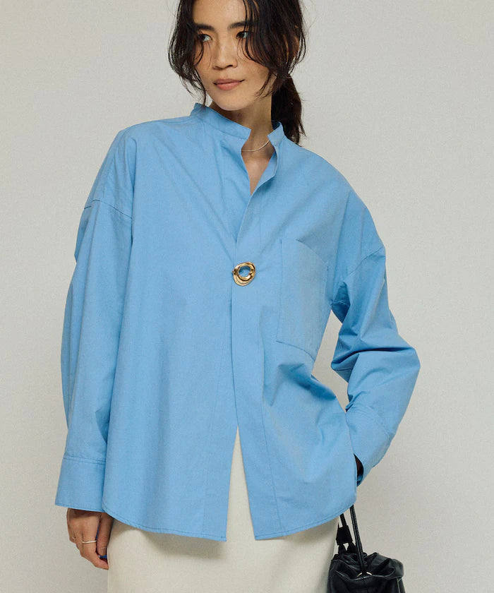 Oversized Long Sleeve Brooch Shirt