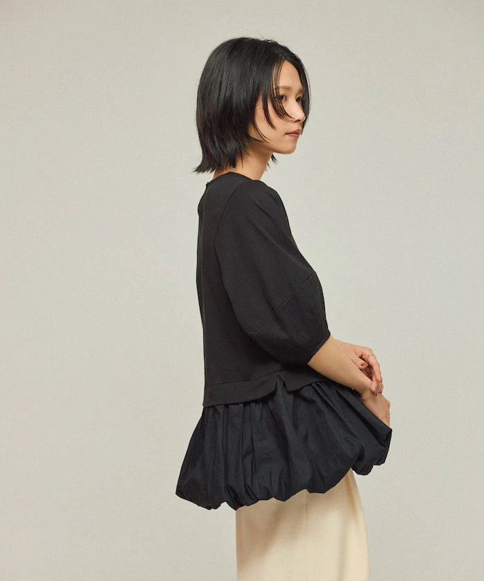 Organic Cotton Peplum Switch Top / 5-minute Sleeve T-Shirt