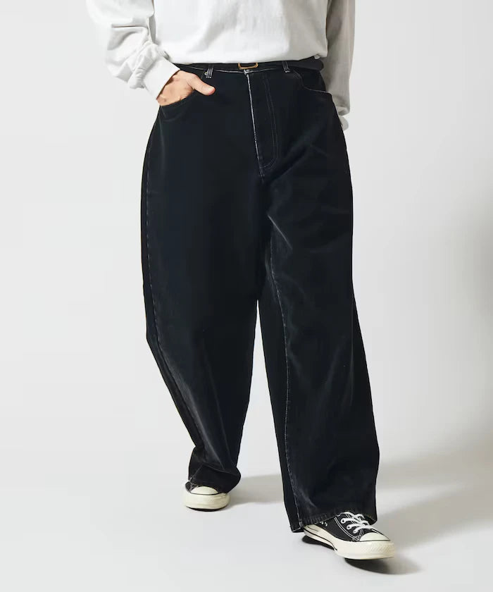 Flocked Denim Contrast Wide Straight Pants