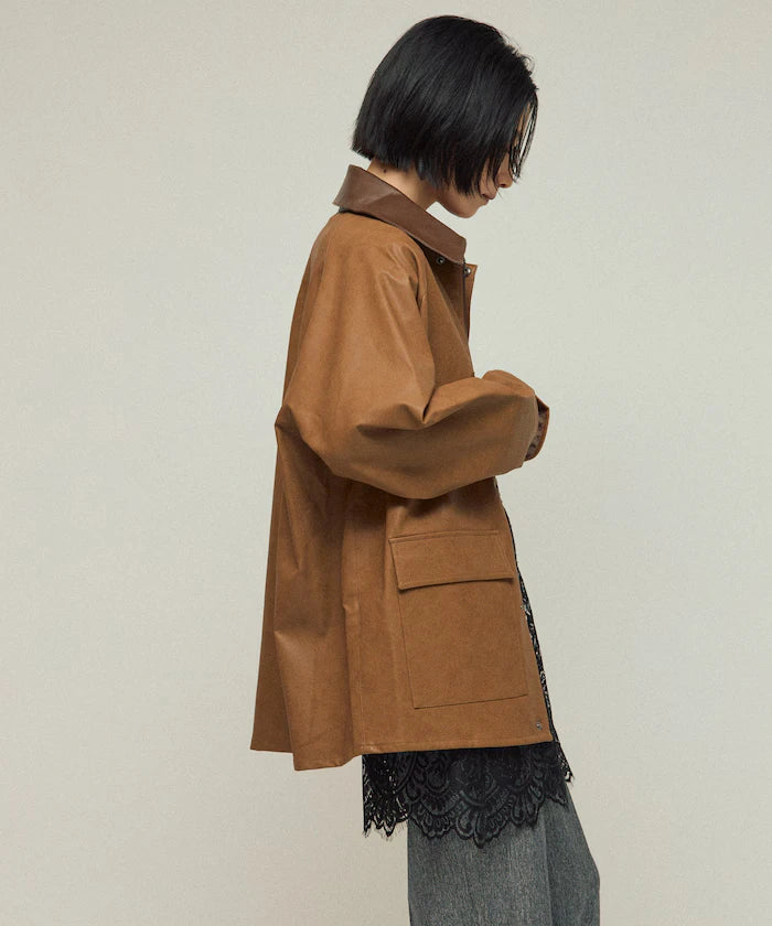 Oversized leatherette blouson / Mixed material switching