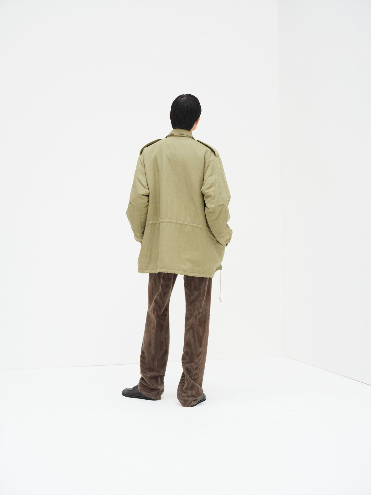 BRUSHED SILK LINEN SATIN PADDED MILITARY BLOUSON