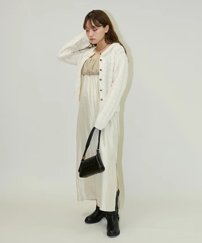 Mixed Material Shirring Satin Dress Limited Release