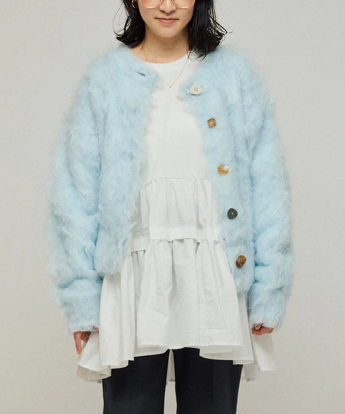 Variation Button Shaggy Knit Cardigan
