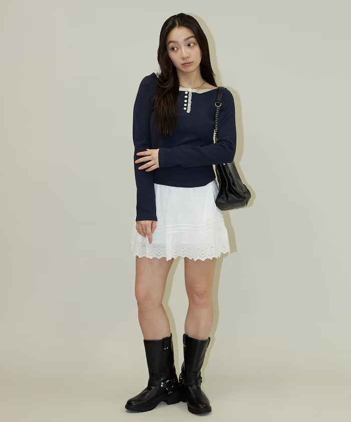 Lace Insert Long Sleeve T-Shirt