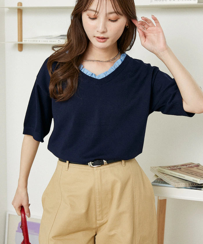 Shirt Frill V-Neck Half Sleeve Summer Knit Limited Edition