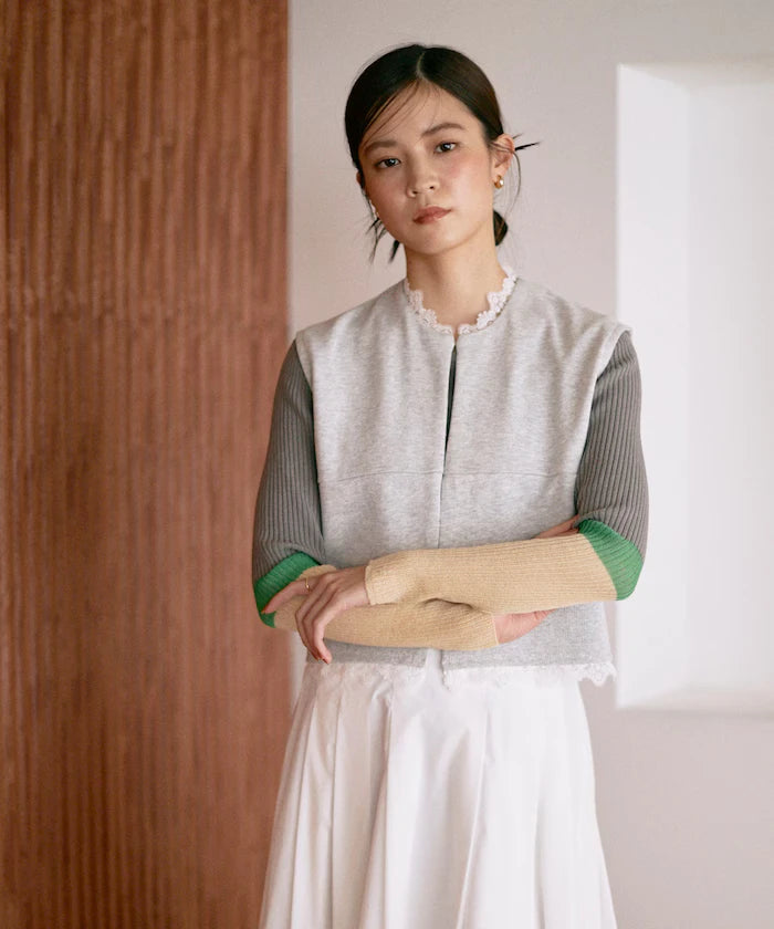 Organic Cotton Lace Sweat Vest / Lined Sweat
