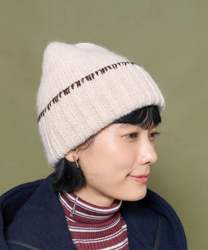 Color Block Blanket Stitch Knit Cap