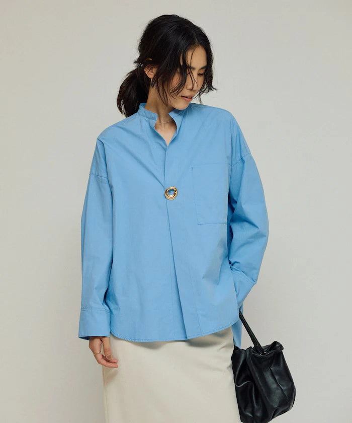 Oversized Long Sleeve Brooch Shirt