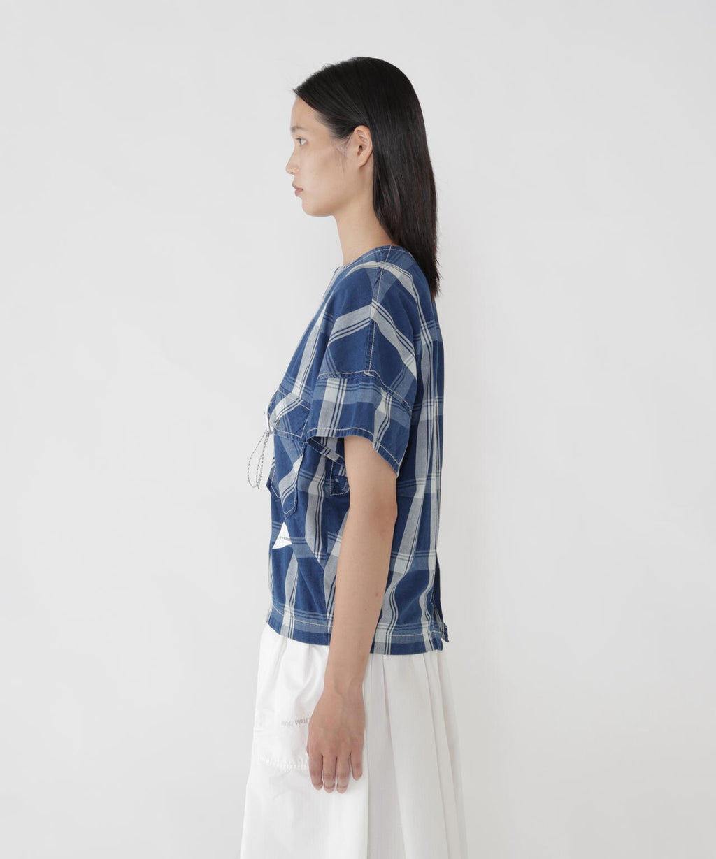 indigo check SS pullover (W)