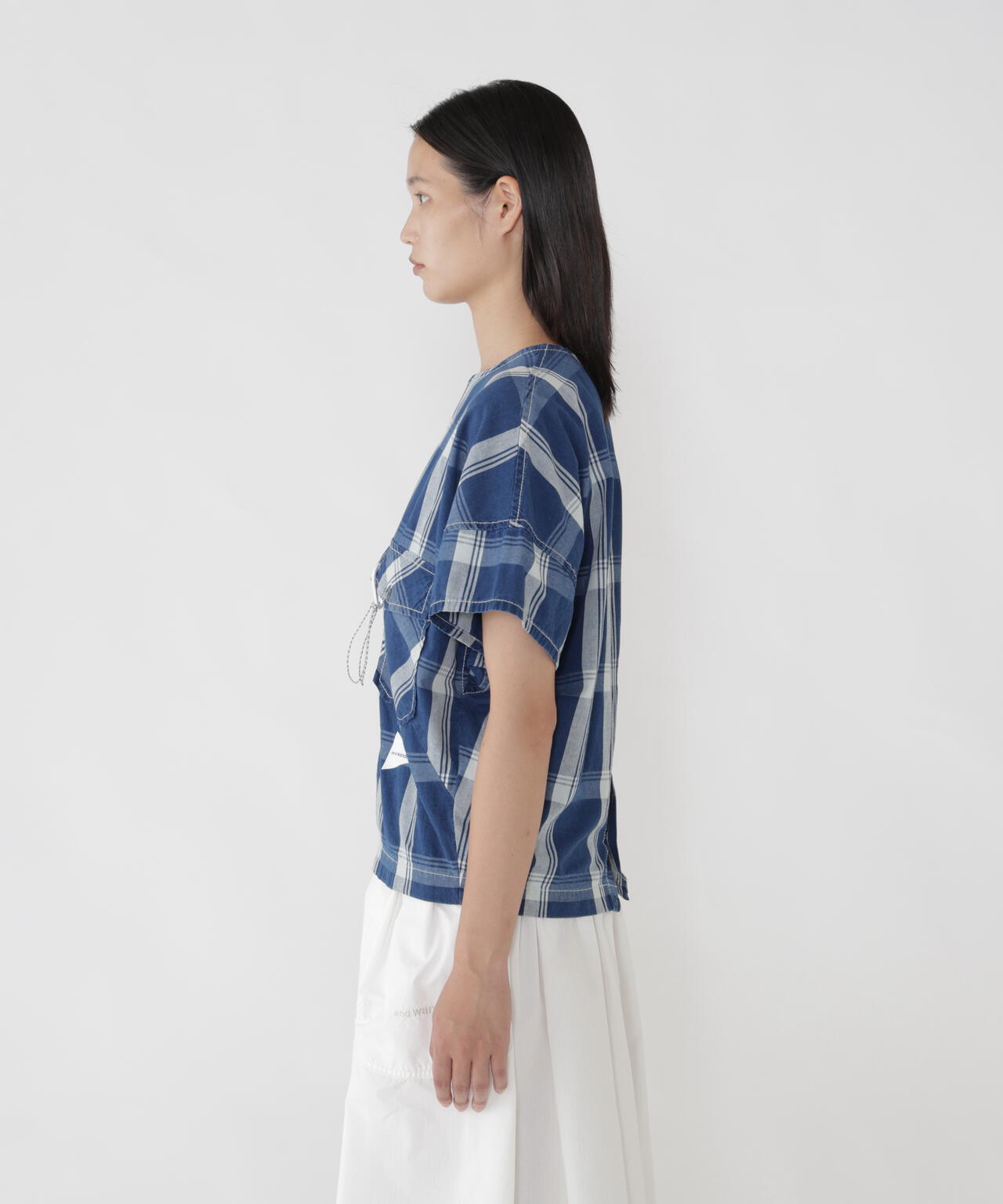 indigo check SS pullover (W)