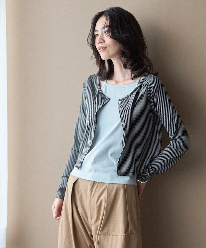 Layered Set Top / Striped Cardigan & Camisole