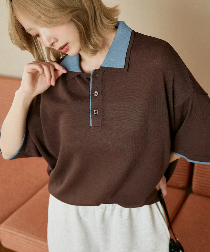LOVE POP STUDIO Collar Layered Knit Polo Shirt Limited Edition