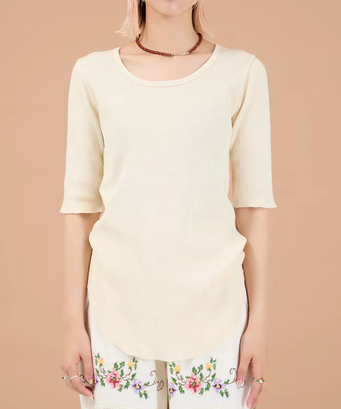 Ribbon Tied 2WAY Waffle 5 Sleeve T-Shirt