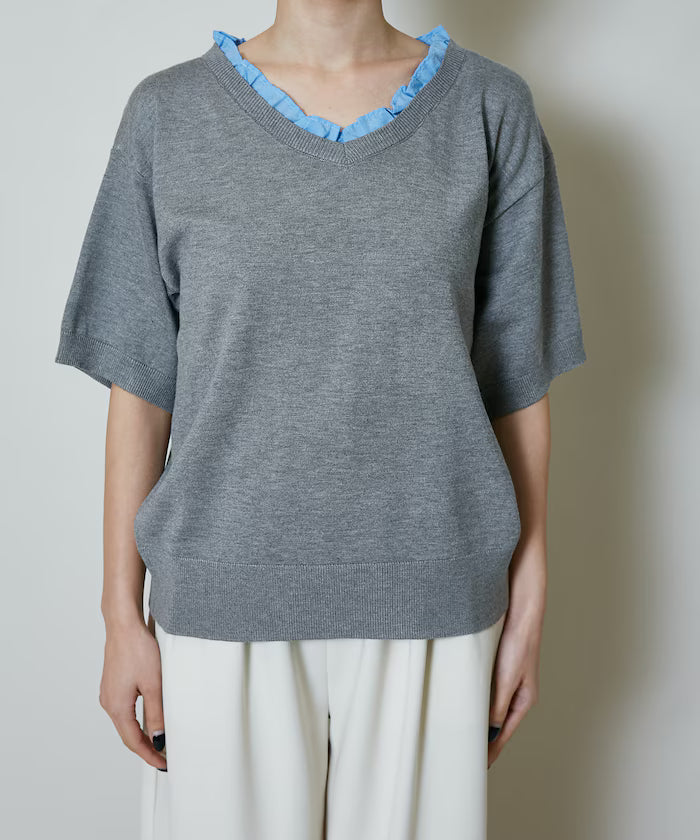 Shirt Frill V-Neck Half Sleeve Summer Knit Limited Edition