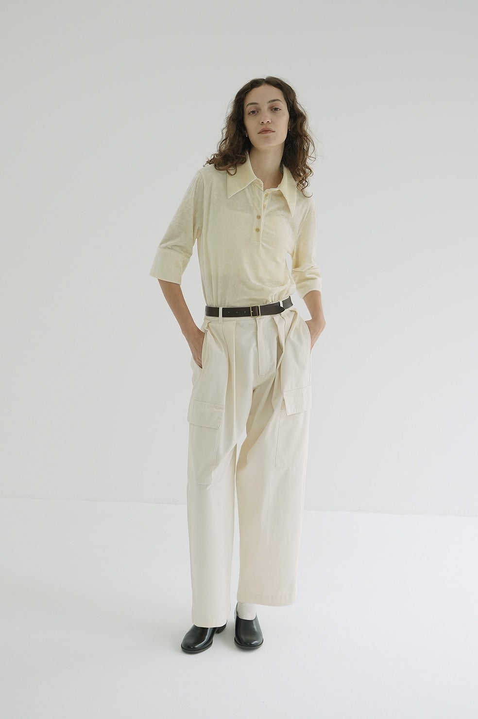 CRUSHED VELOUR POLO TOPS