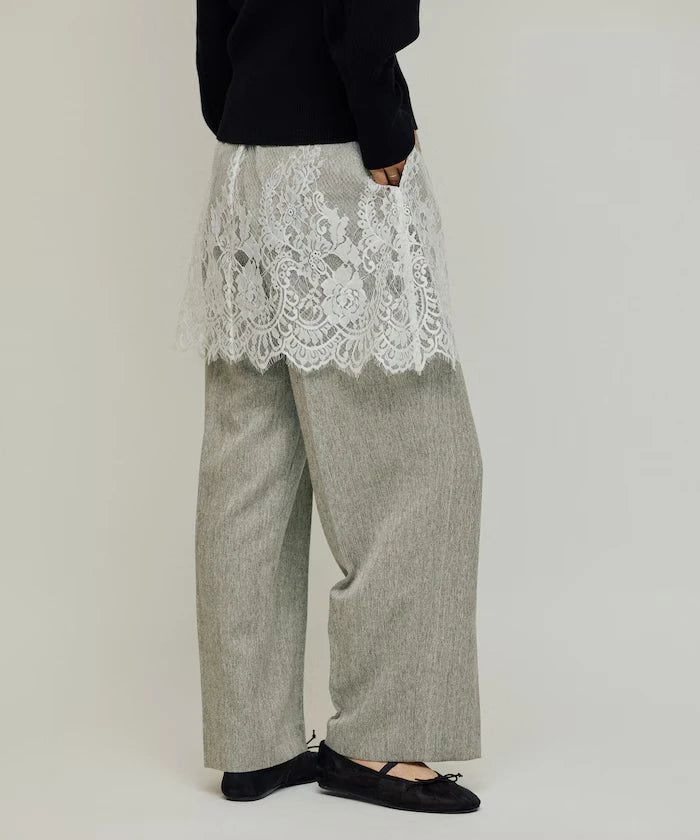 Lace Layered Slacks / Center Press Wide Slacks