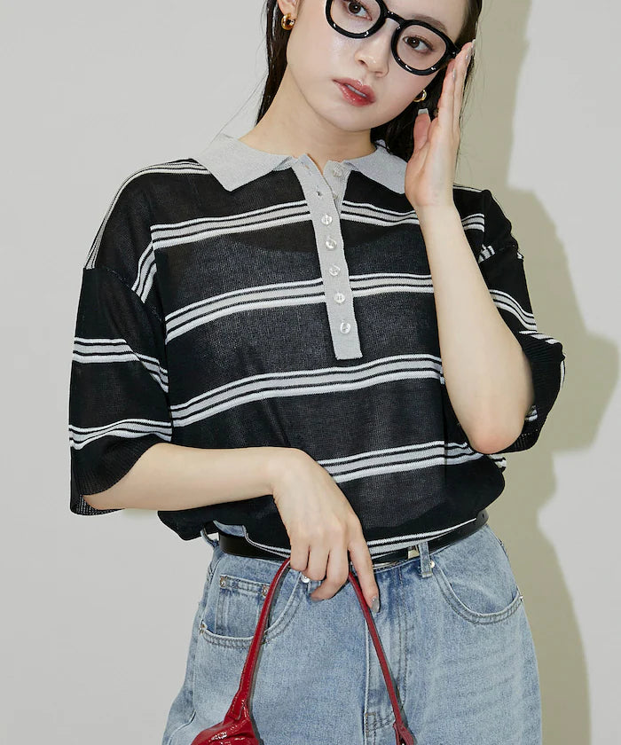 Sheer Border Short Sleeve Polo Summer Knit Limited Release