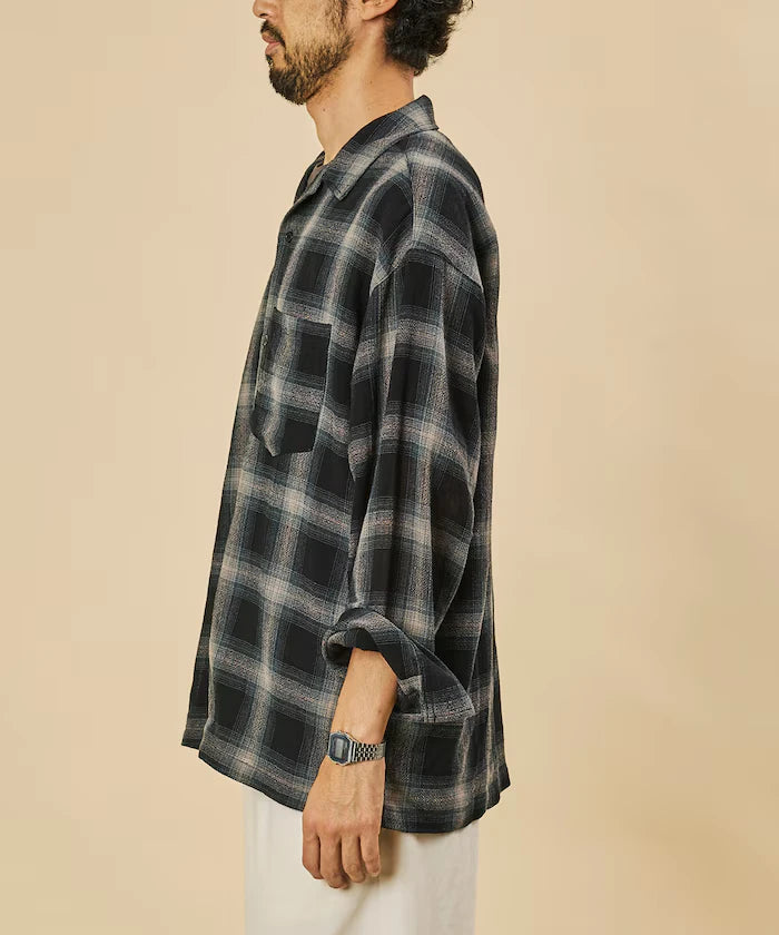Relaxed Fit Sheer Ombre Check Open Collar Shirt