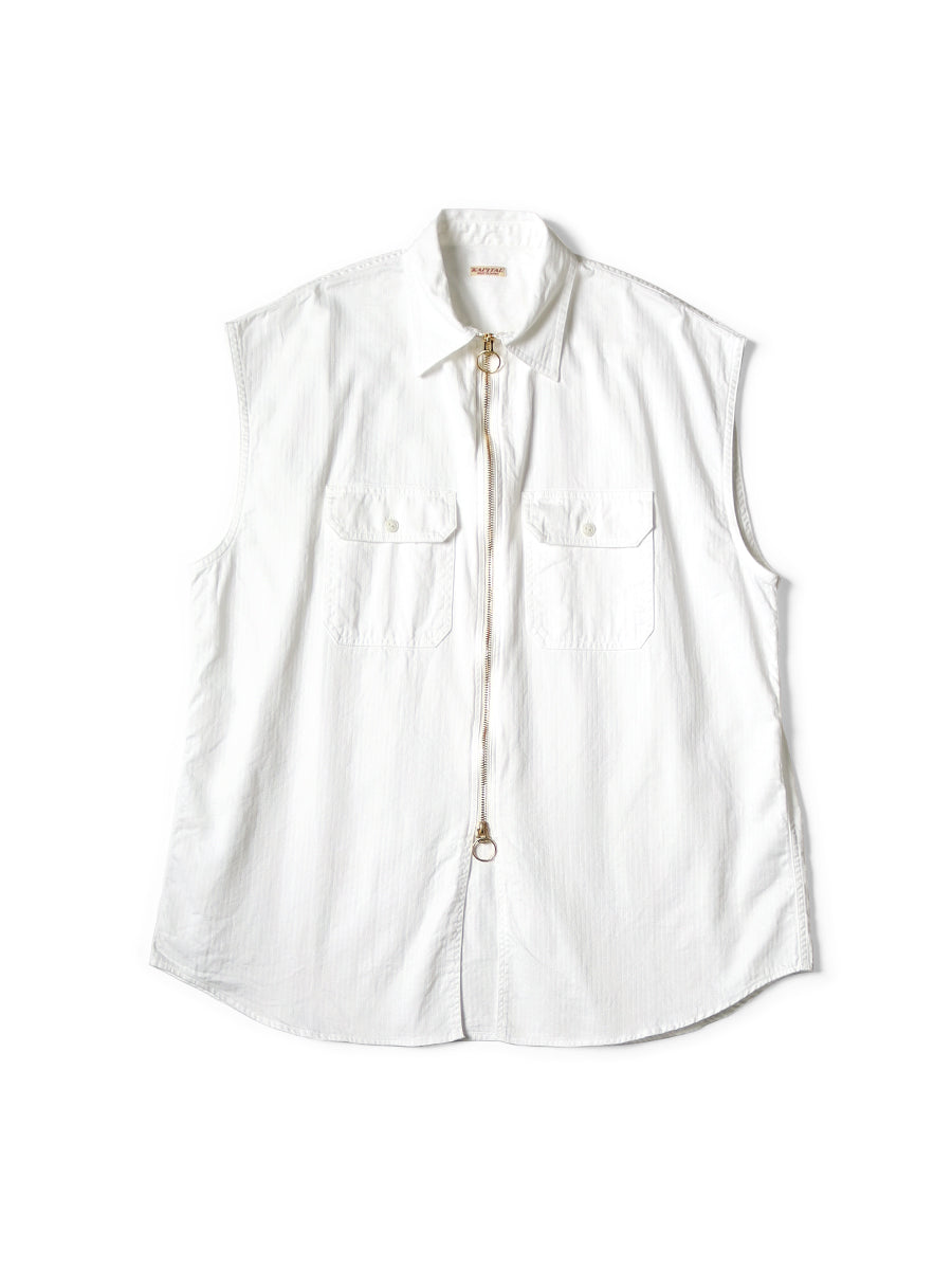 Herringbone Twill Sleeveless Zipper Work Shirt