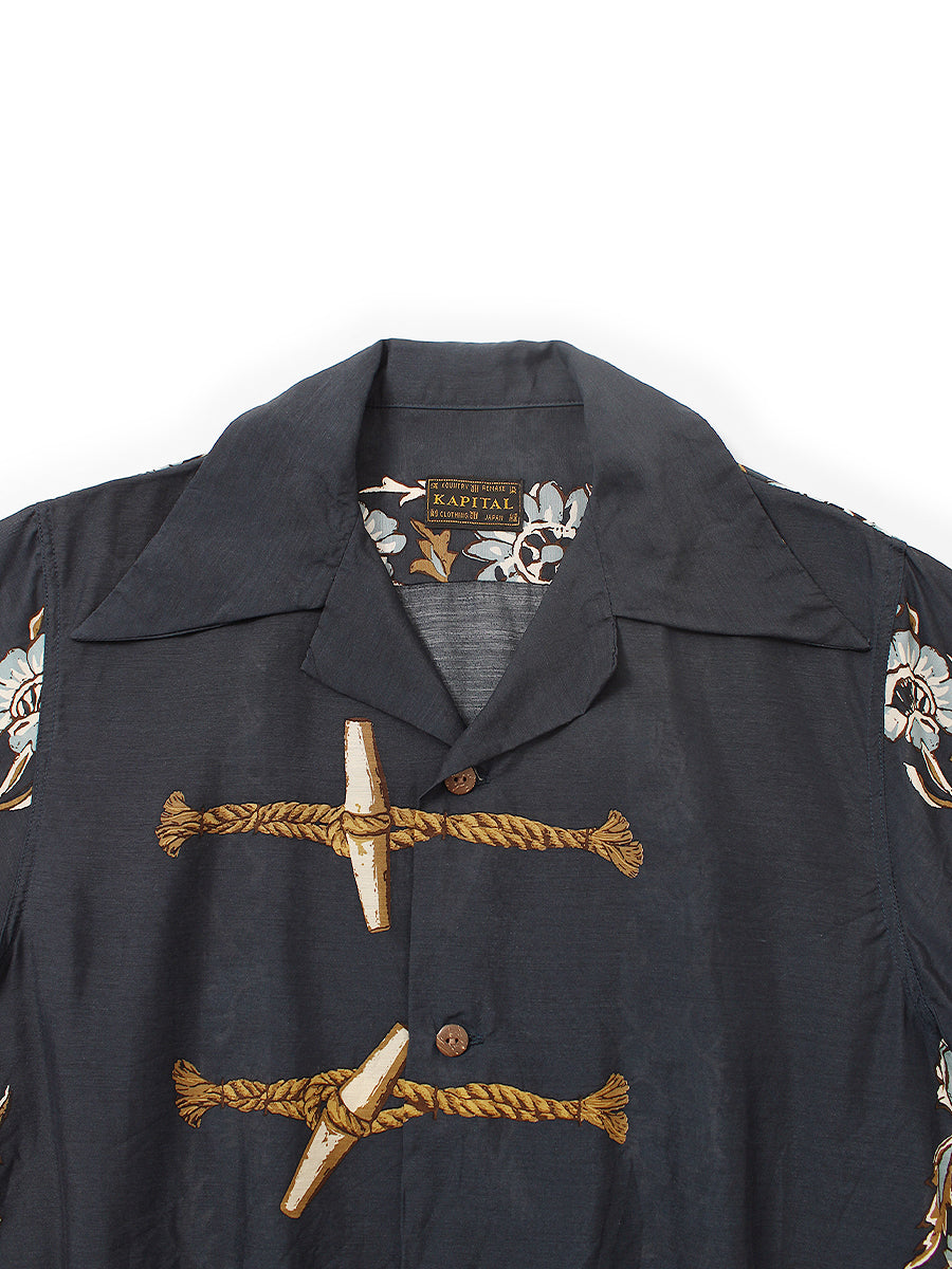 Silk Rayon Toggle - Myre pt Short Sleeve Open Collar Shirt L's