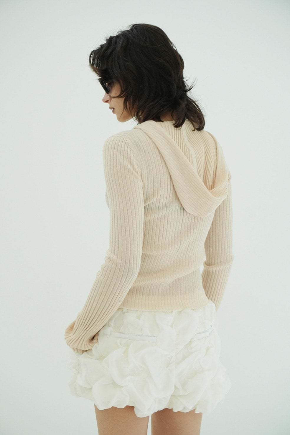SHEER HOODED KNIT CARDIGAN