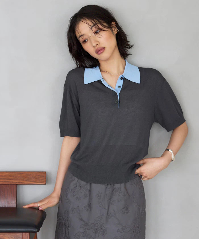 Relaxed Fit Color Design Polo Knit / Bicolor / Multi Stripe