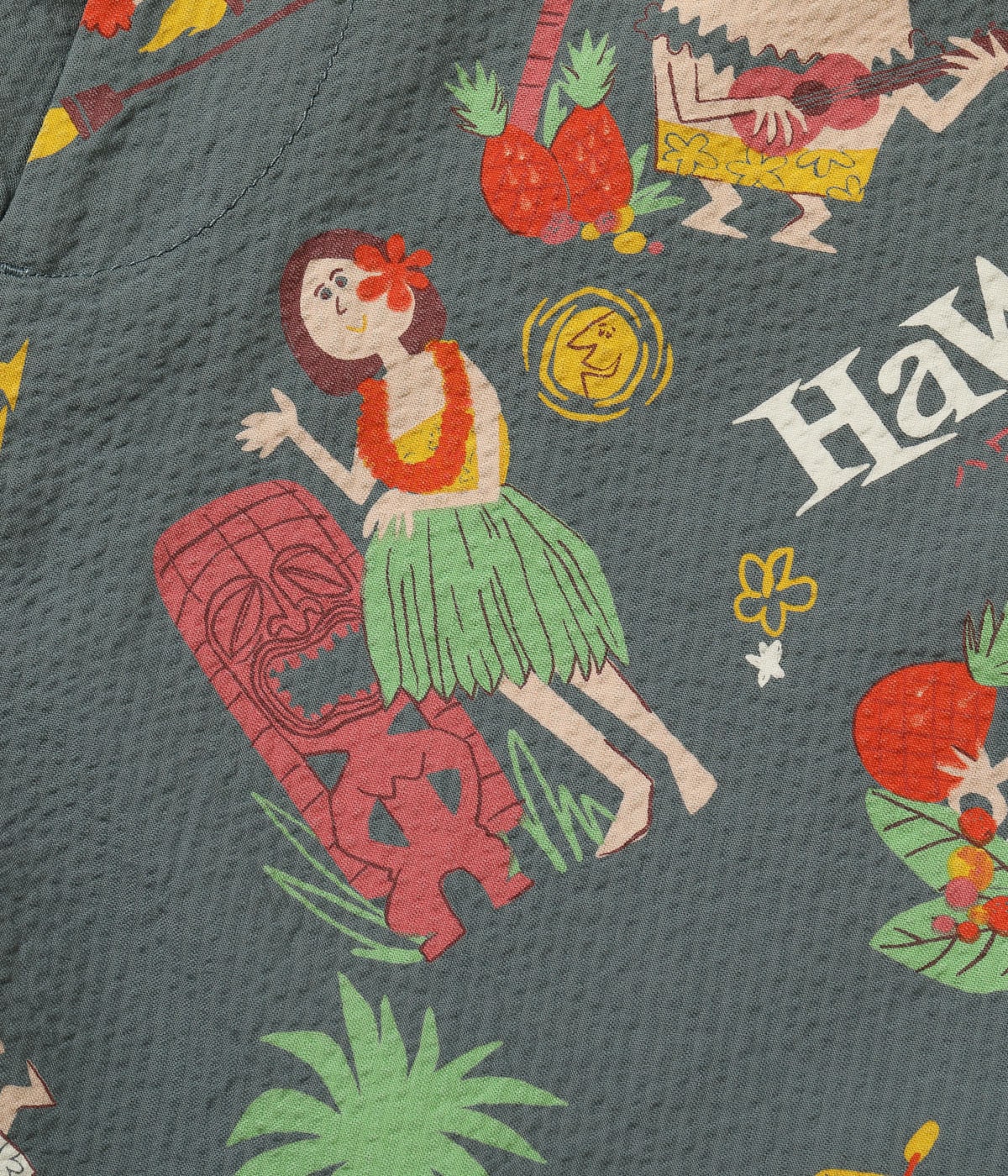 Cotton Seersucker Shorts "Trip To Hawaii" by Ryohei Yanagihara with Mookie