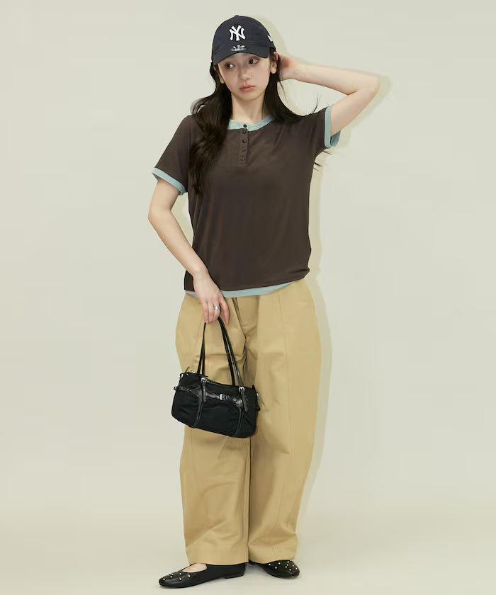 Layered-style Henley Neck T-shirt Limited Edition