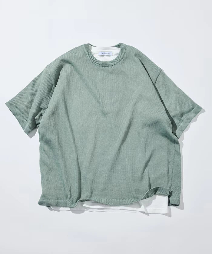 Sheer Knit & Cotton T-Shirt Layered Set
