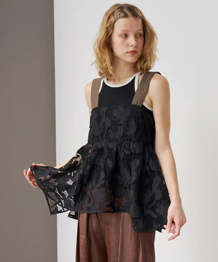 Flower Motif Batten Lace Iris Hem Camisole Top 【Limited Edition】