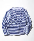 Boat Neck Horizontal Stripe french terry Long Sleeve Tee
