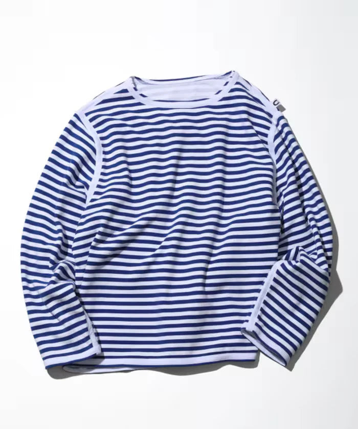 Boat Neck Horizontal Stripe french terry Long Sleeve Tee