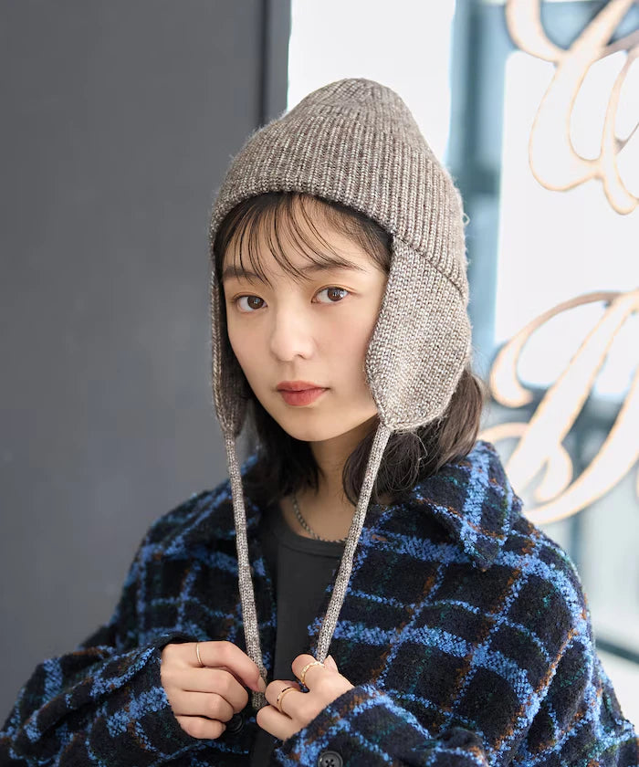 Mix Yarn Ear-Added Knit Cap